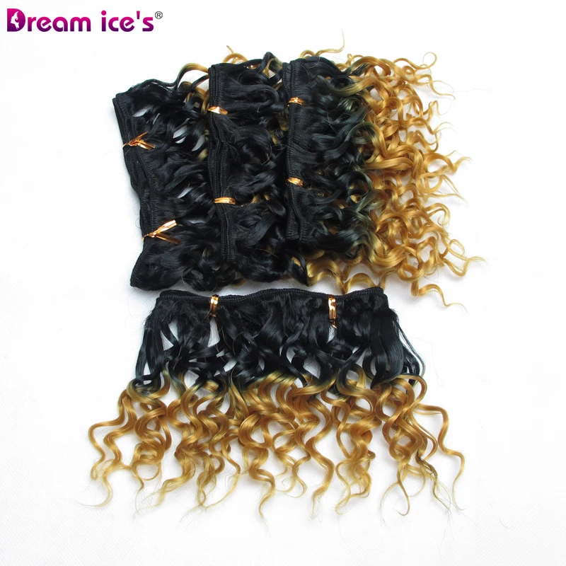 

Afro Kinky Curly Hair Weft Bundles Ombre short High Temperature Tissage Natural Synthetic Weave Hair extension 8 inch 4 pcs /lot