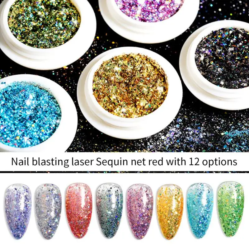 New 10 g Nail Art Laser Glitter Sequins 12 Color Powder Decorations Boxed Ultra-thin Symphony | Красота и здоровье