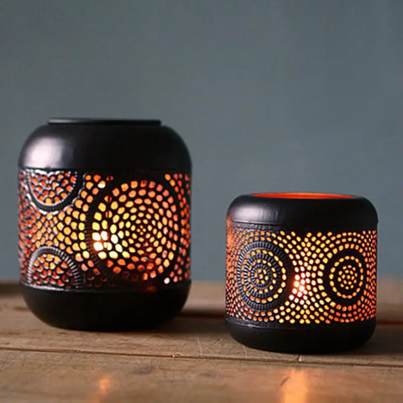 Китайский ретро ажурный Железный подсвечник маленький марокканский