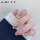 GAM-BELLE Обнаженная Золотая фольга дизайн накладные ногти длинные квадратные полное покрытие искусственные ногти Сделай Сам Маникюр украшения для ногтей Инструменты