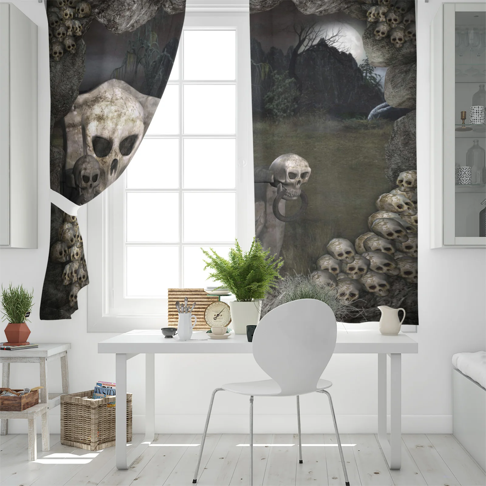 Каменные оконные шторы с изображением леса черепа стула кухонные занавески