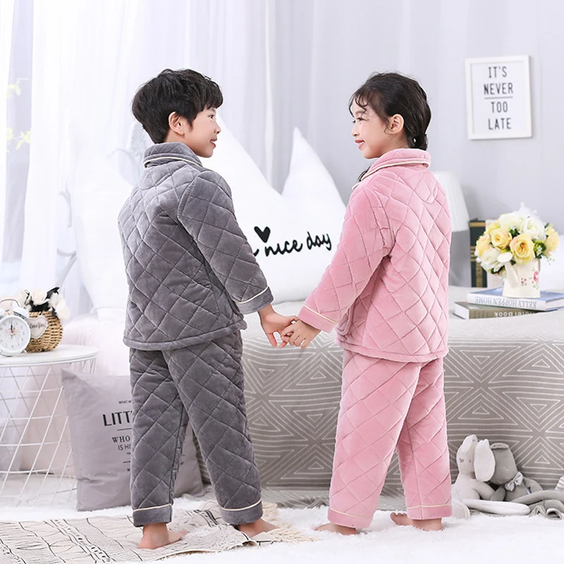 Детская Фланелевая пижама комплект из толстого теплого топа и брюк для маленьких