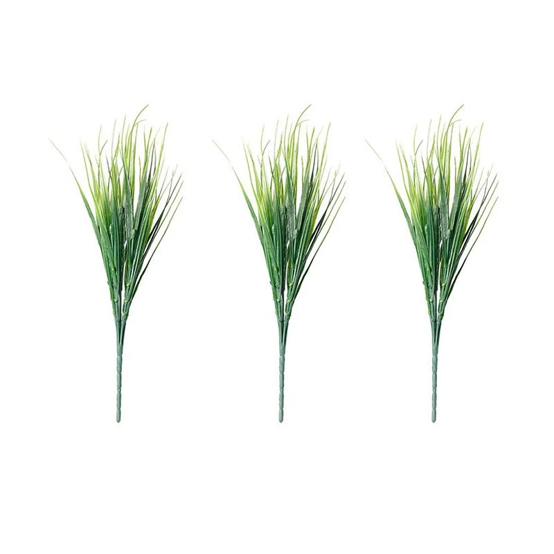 

AT69 -Artificial Grasses 12 Bundles Outdoor UV Resistant Fake Grass No Fade Faux Plastic Plants Garden Window Box Decorating