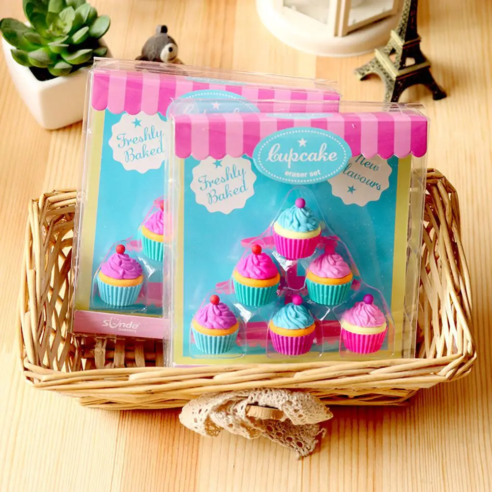 

6Pcs/box Novelty Eraser Cake Dessert Stationery Eraser Student Office Supply Random Pattern