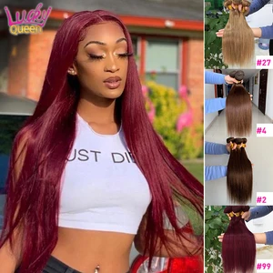 Бразильские накладные человеческие волосы, пучки прямых и волнистых волос, 30 дюймов, цвет 1B242799Jбордовый, пучки с эффектом омбре, волосы счастливой королевы