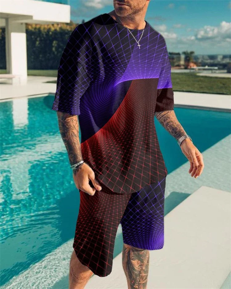 

New Mens Set Fashion Casual Men Summer Tracksuit Sportwear Clothes Oversized T Shirt Short Sleeve T-shirts + Shorts 2 Piece Sets