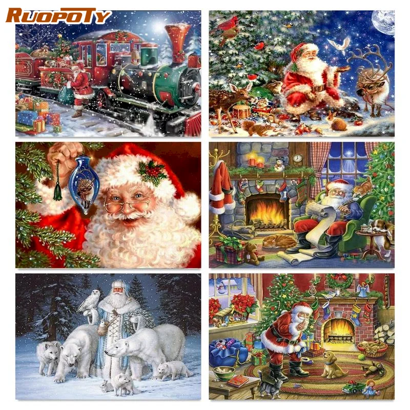 

RUOPOTY Diamond Painting Full Square Christmas Cross Stitch Diamond Embroidery Cartoon Mosaic Art Handicraft Santa Claus Handmad