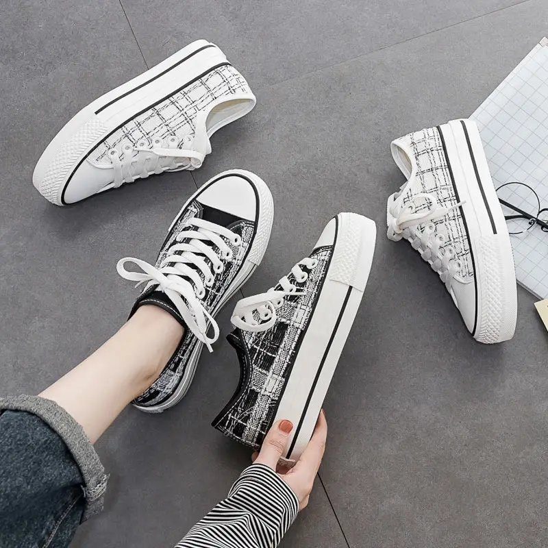 

Женские парусиновые туфли в клетку, красные парусиновые туфли на толстой подошве в стиле Харадзюку, весна-осень 2021