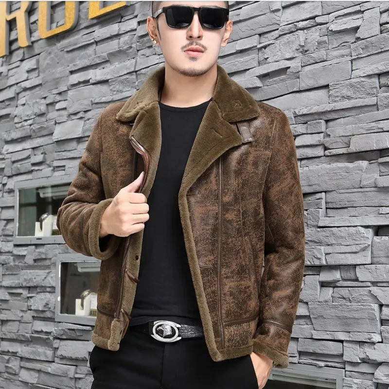 

Brand Lamb Fur Luxury Genuine Leather Jacket Men Winter Warm Fur Outerwear High Street Slim Moto Biker Short Coat Plus Size