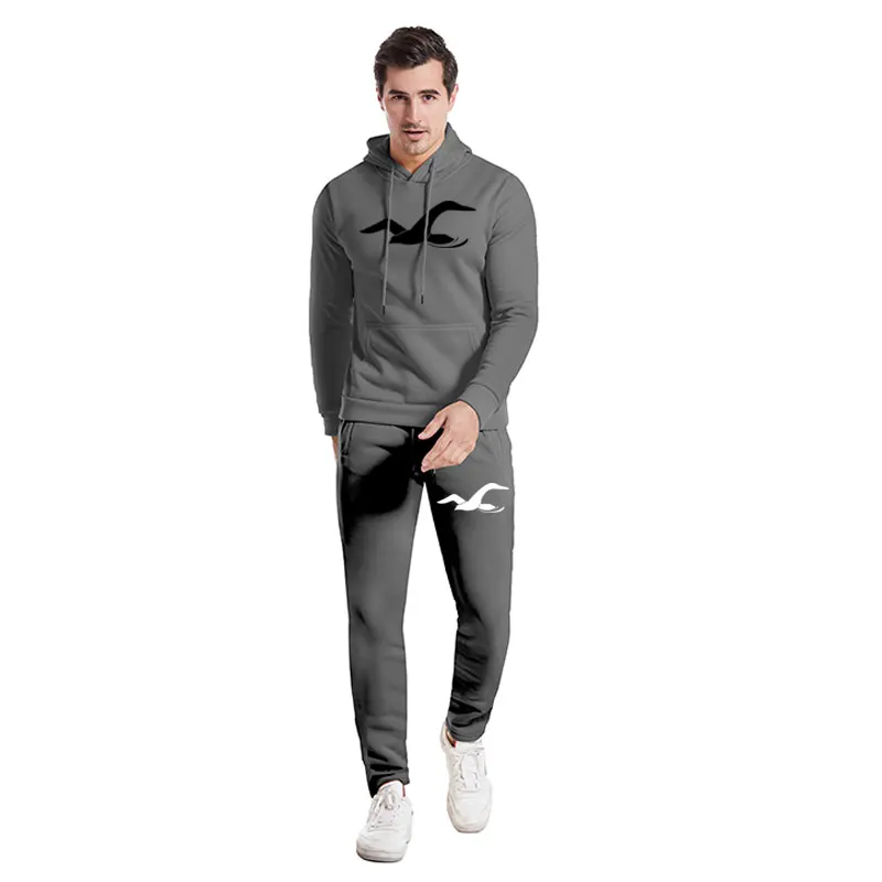 

New Hoodie Suit Autumn/Winter Men Street Sports Jogging Velvet Sweat Shirt+Sweat Pants Two-piece Pure Color Hooded Sports Wear