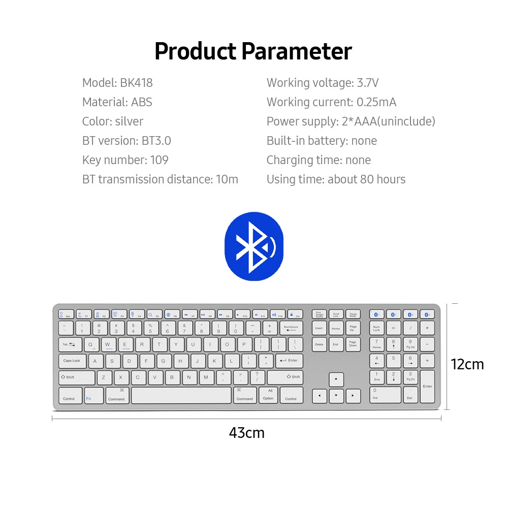 

Wireless Keyboard Mini Portable Multi-Paired Bluetooth 109-Key Keypad for Laptop Notebook Computer Support IOS/Android/Windows