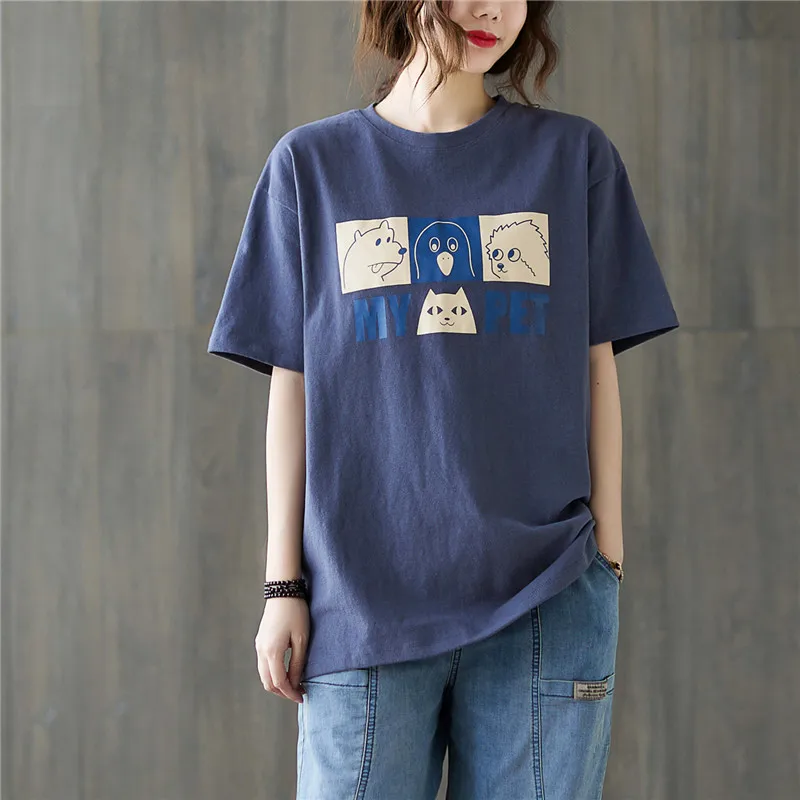 Футболка женская с коротким рукавом и круглым вырезом свободная повседневная