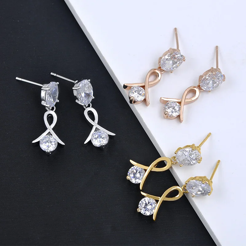 Корейские милые висячие серьги из розового золота с 585 камнями и фианитом