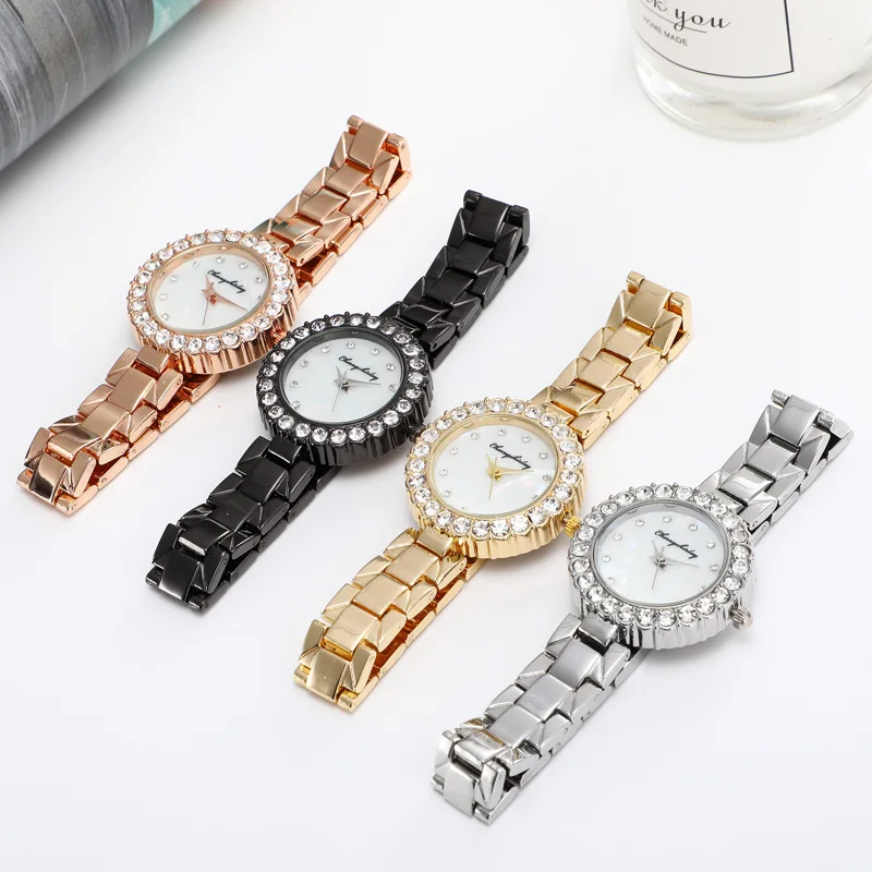 

Free Dropshipping diamond gold high-quality European and American fashion casual stainless steel strap ladies quartz watch