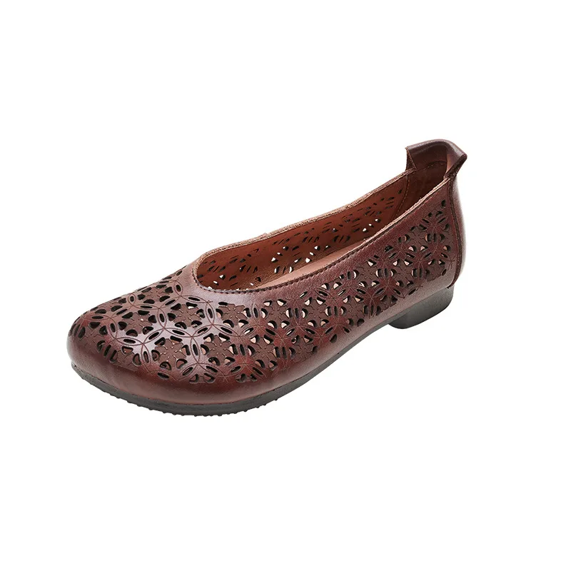 

Women Leather Flats Round Toe Casual 2021 Spring Shoes Femal Simple Moccasins Handmade Genuine Leather Boat Shoes Soft Bottom