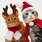 Популярная забавная Рождественская одежда, теплая одежда для домашних питомцев, собак, кошек, щенков, Санта, красный шарф, шапка, голова оленя, милая накидка для собак, женское украшение для дома