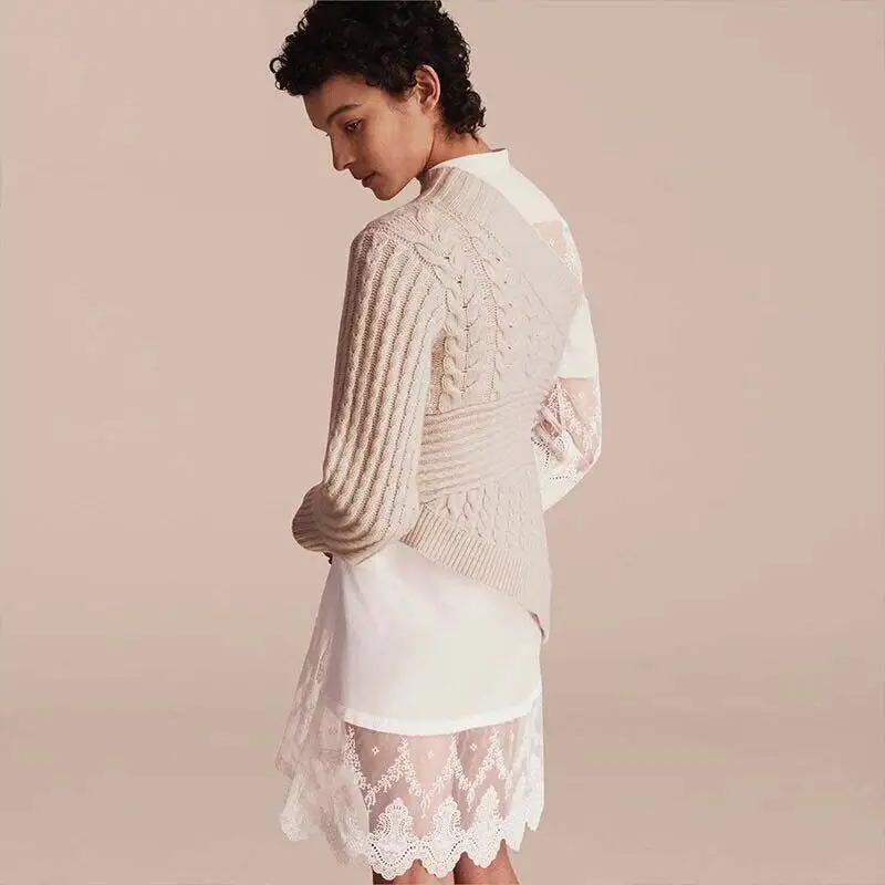 Женское белое платье-рубашка большого размера кружевное платье весенне-осеннее