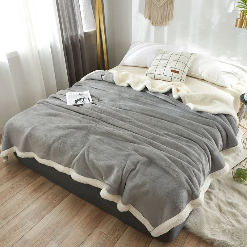 New Gray Purple Brown Blanket Sherpa Fleece Winter Plush Thickened Napping Blanket Lamb Flannel Couch Microfiber manta