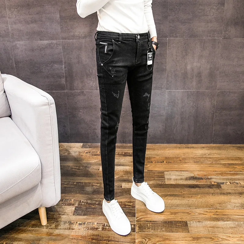

Black casual wild men's jeans men 2020 spring autumn Fashion ripped hole street slim Korean trendy thin feet skinny pants men