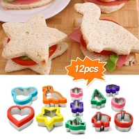 12pcs sandwich cutter set for kids animal dinosaur star heart shape stainless steel bread mould metal cookie cutters molds