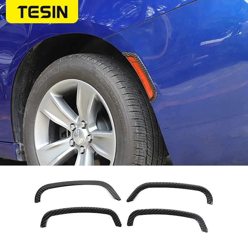 

TESIN Soft Carbon Fiber Car Wheel Eyebrow Headlight Decoration Strip Stickers For Dodge Charger 2015+ Black Car Accessories