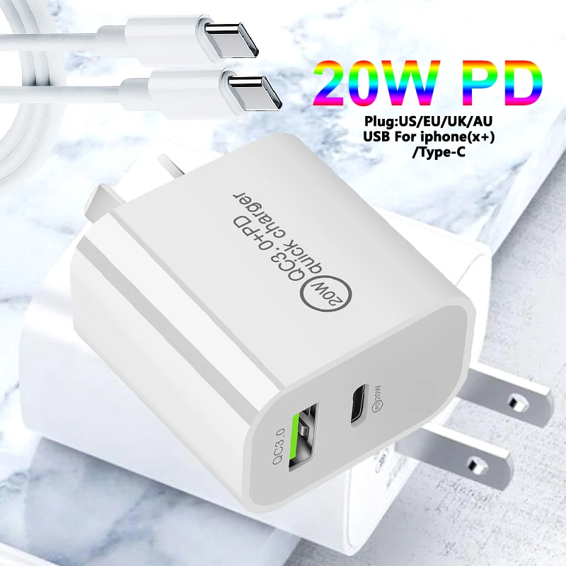 Зарядное устройство USB адаптер двойной зарядка US EU AU UK вилка зарядное 20 Вт Быстрое