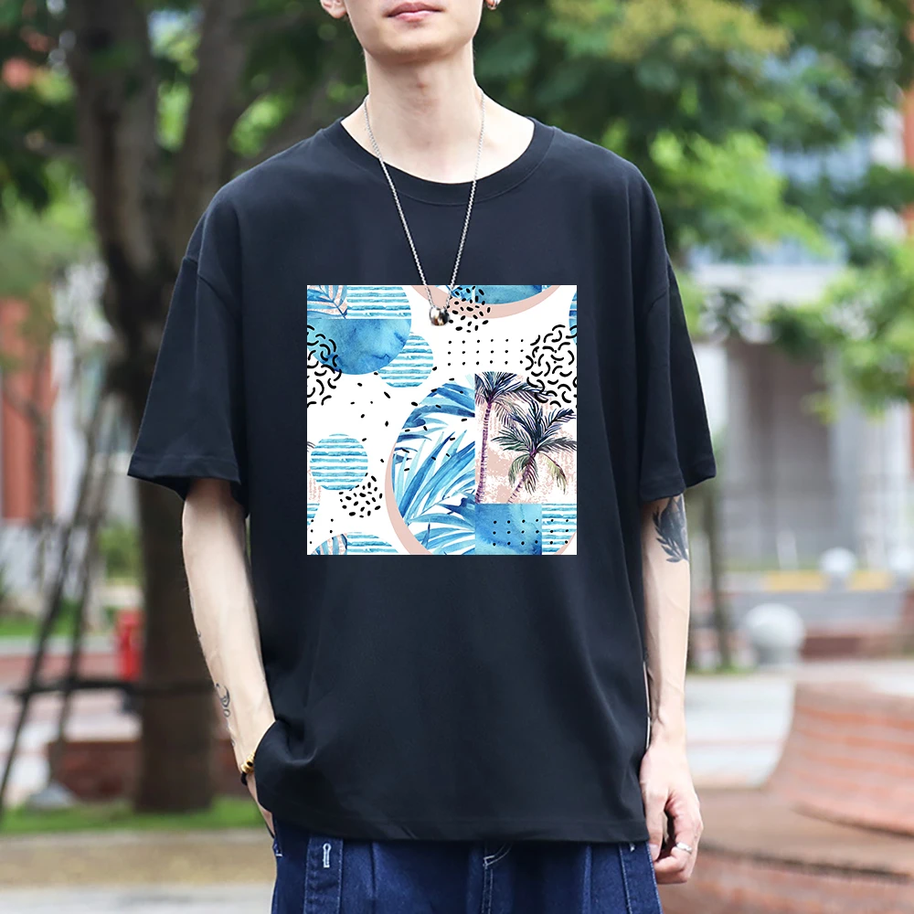 

Tops Top Tee Female Pullover 100% Cotton Eucalyptus Plant Printed Round Neck Lady T-shirt high quality Fat new listing