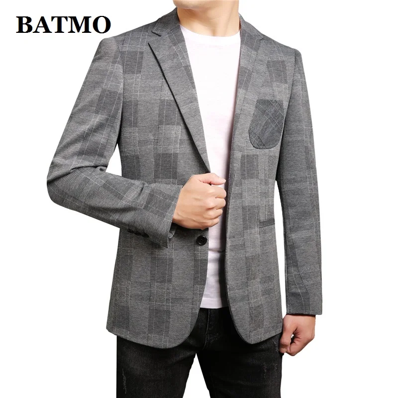 

BATMO 2020 new arrival spring plaid casual blazer men,men's plaid jackets ,plus-size M-4XL 2013