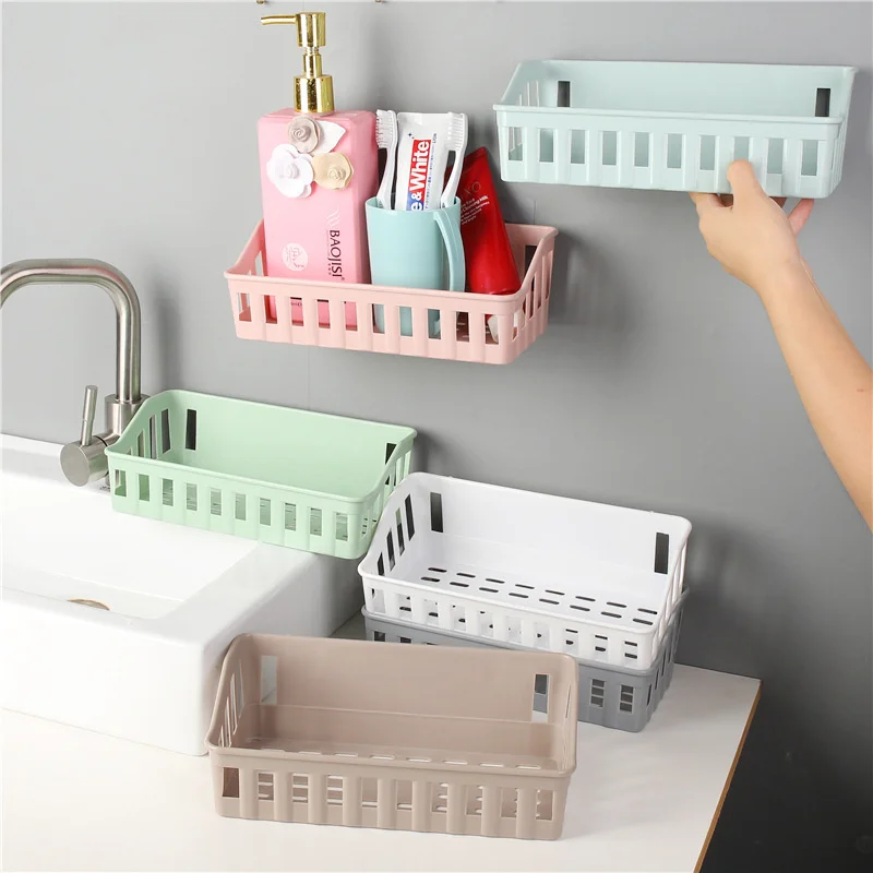

Bathroom Shelf Bathroom Adhesive Storage Rack Kitchen Home Decoration Organizer For Toiletries Plastic Storage Container