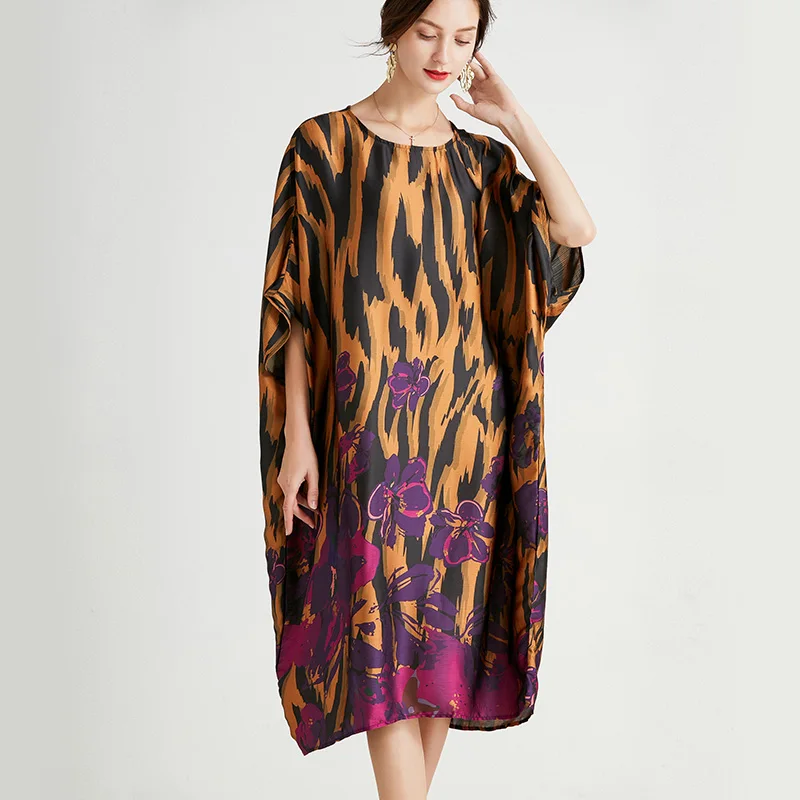 Vestido de verano de la Mancha elegante de moda de talla grande mujer fiesta Floral imprimir suelto de playa de manga corta vestido de ropa de mujer