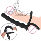 Страпон с двойным проникновением, фаллоимитатор для стимуляции точки G, клитора, без вибраторов, искусственные анальные бусины, Анальная пробка, секс-шоп