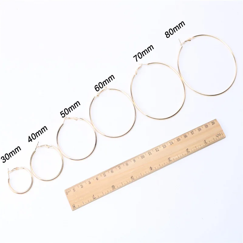 

30mm 40mm 50mm 60mm Exaggerate Big Smooth Circle Hoop Earrings Brincos Simple Party Round Loop Earrings for Women Jewelry