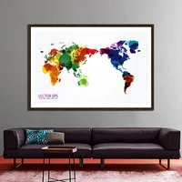 225x150cm large world map home office wall decorative watercolor map non woven poster painting for culture and travel supplies