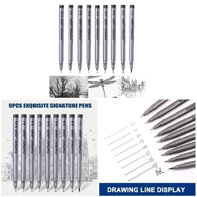 Набор ручек Fineliner 9 шт. кисть игла рисование подпись водонепроницаемая ручка lnk |