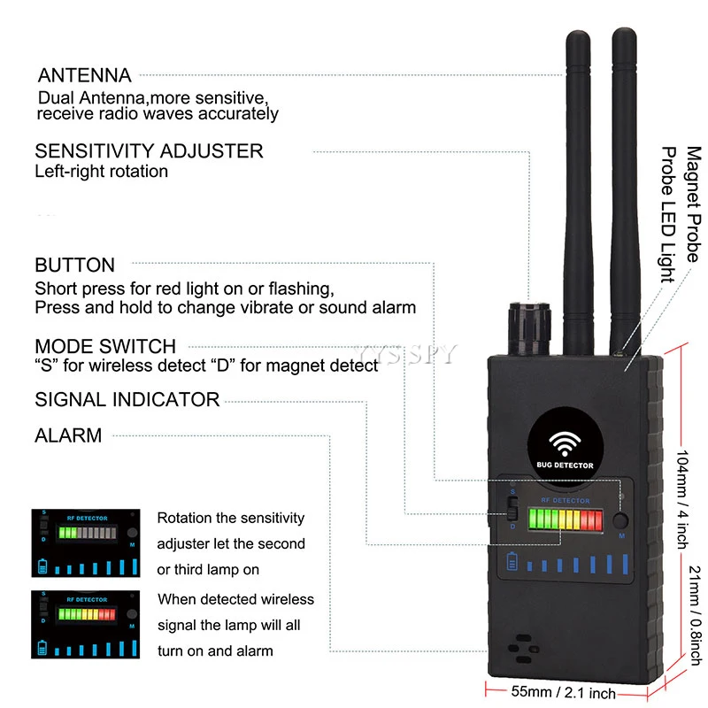 g528b hidden camera detector dual antenna rf signal wifi secret covert cam gsm mobile audio gps tracker mini spy bug scan finder free global shipping