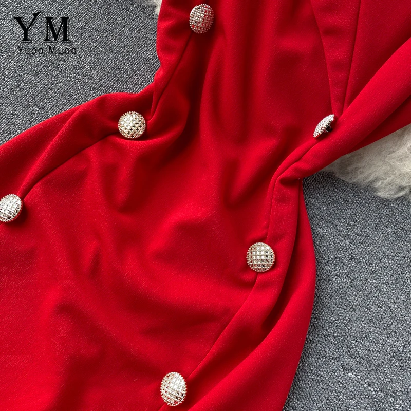 Женское облегающее платье YuooMuoo красное двубортное на одно плечо с отложным