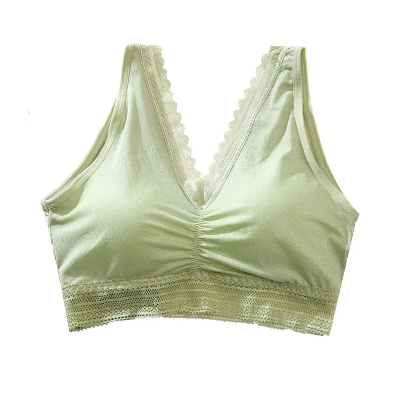 

New Seamless Lace Bra Back Wrapped Chest No Steel Ring Thread Net Strap Top Bra Shea Gathered Sports Bra