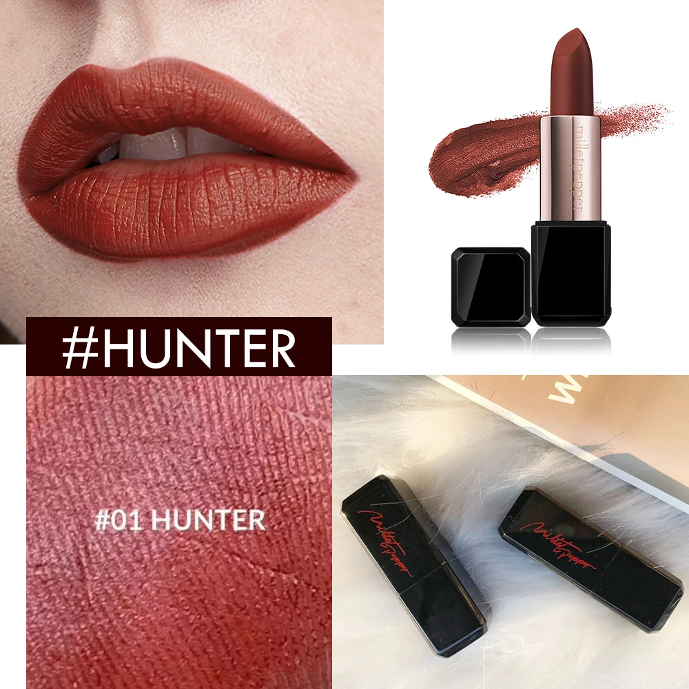 Губная помада milletpepper HUNTER бархатная матовая красно-коричневая увлажненная