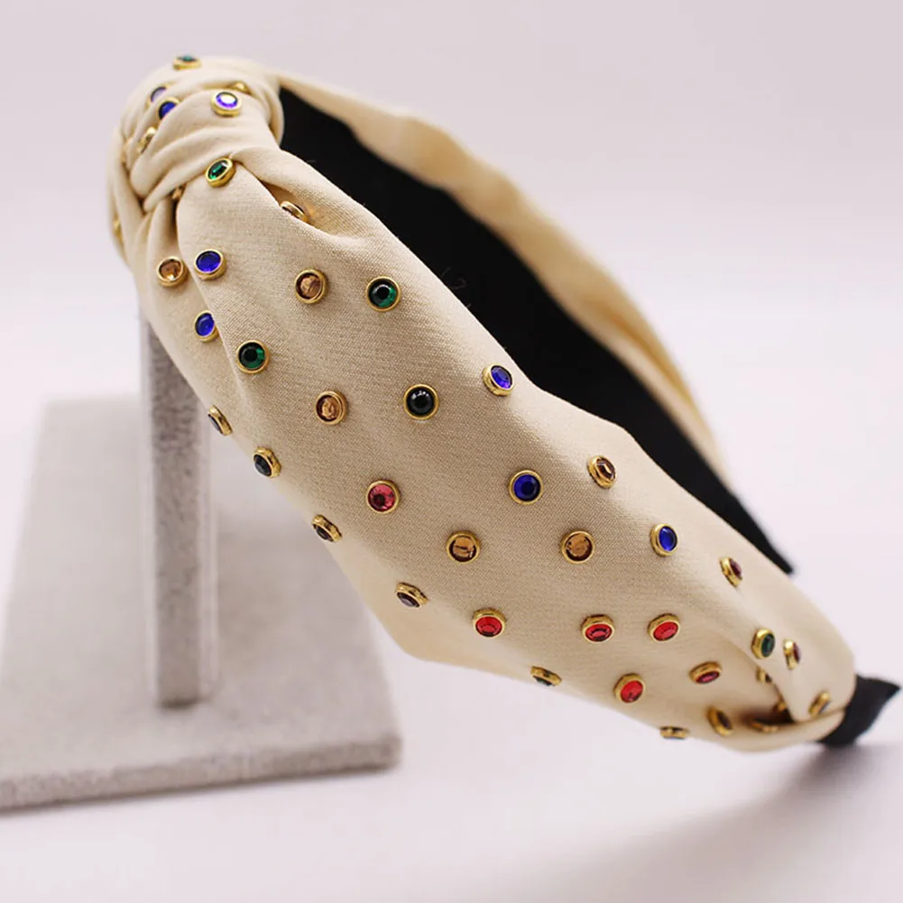 

Bohemian Colorful Diamond Flash Drill Knotted Wide-brimmed Headband Handmade Elastic Hairbands Women Girls Hair Accessories 2019
