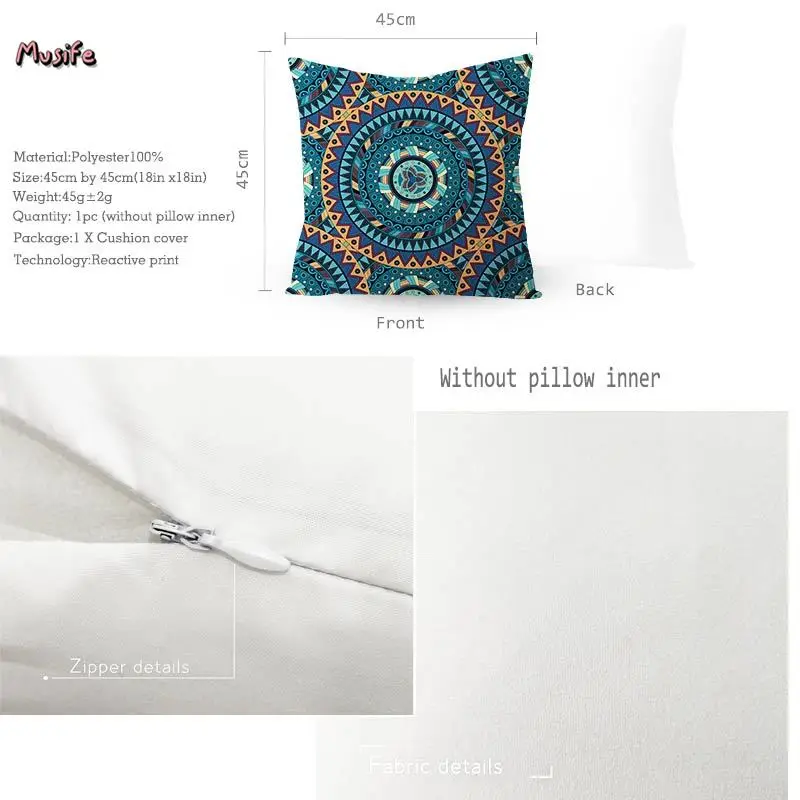 

Mandala Printing Cushion Cover India Mandala Polyester Decorative Pillowcase Home Accessories Sofa Pillow Case almohada