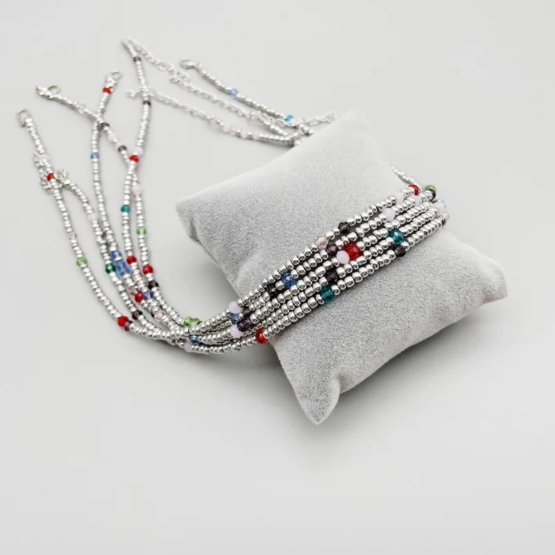 Модное ожерелье-чокер с кристаллами и серебряными бусинами для женщин девушек