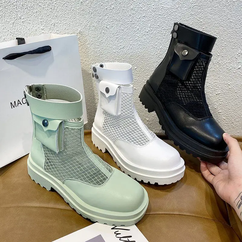 

Thick Bottom Mesh White Martin Boots 2021 Summer New Hollow Air Permeability High Fashion Short Boots for Women