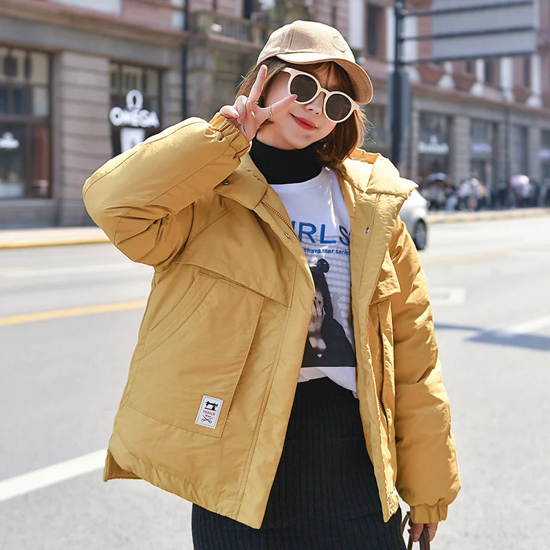 Однотонная свободная короткая зимняя куртка женская Повседневная теплая Модная