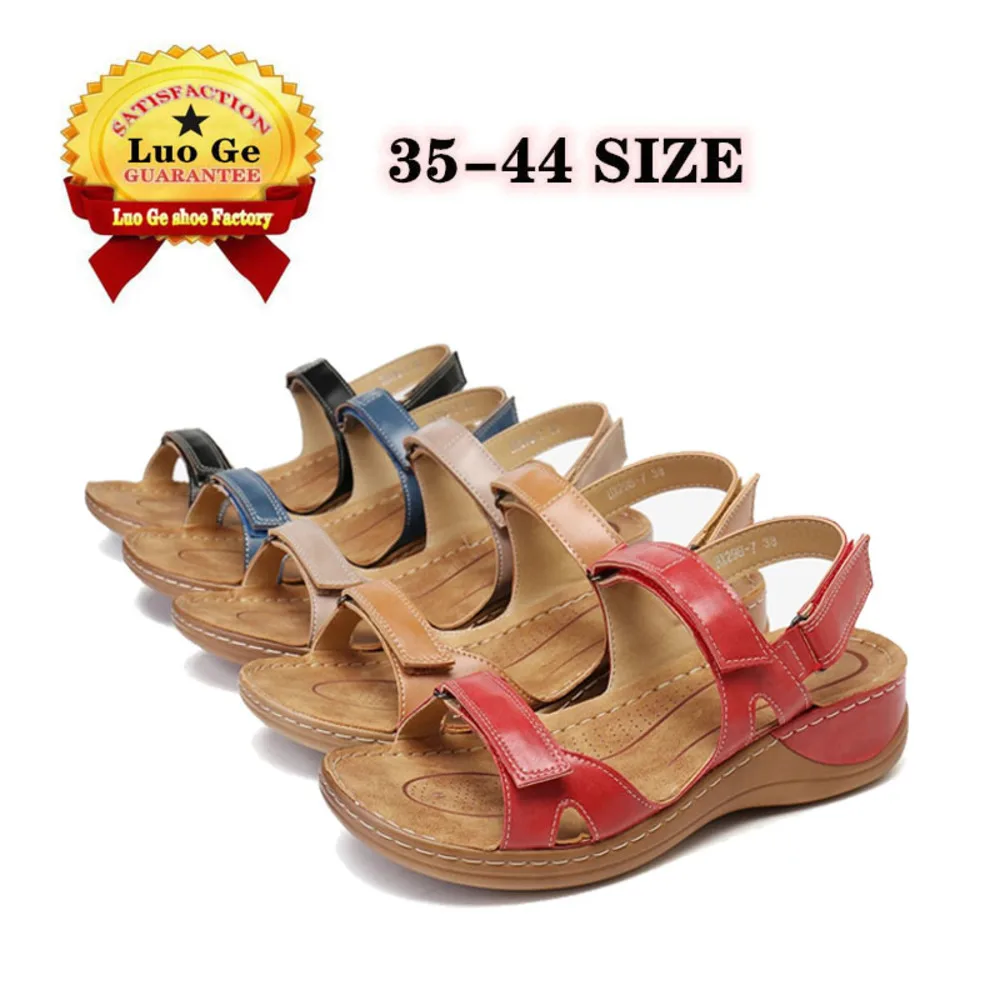 

2021 Size Flat Shoes Casual Ladies Hook And Loop Sandals Beach Wedges Shoes For Women Sports Sandals Outdoor Mother Sandals