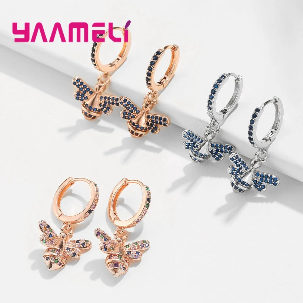 Серьги для женщин отличный полный кубический цирконий пчела мотаться розовое золото цвет модные женские Девушки Танцы вечерние ювелирные изделия