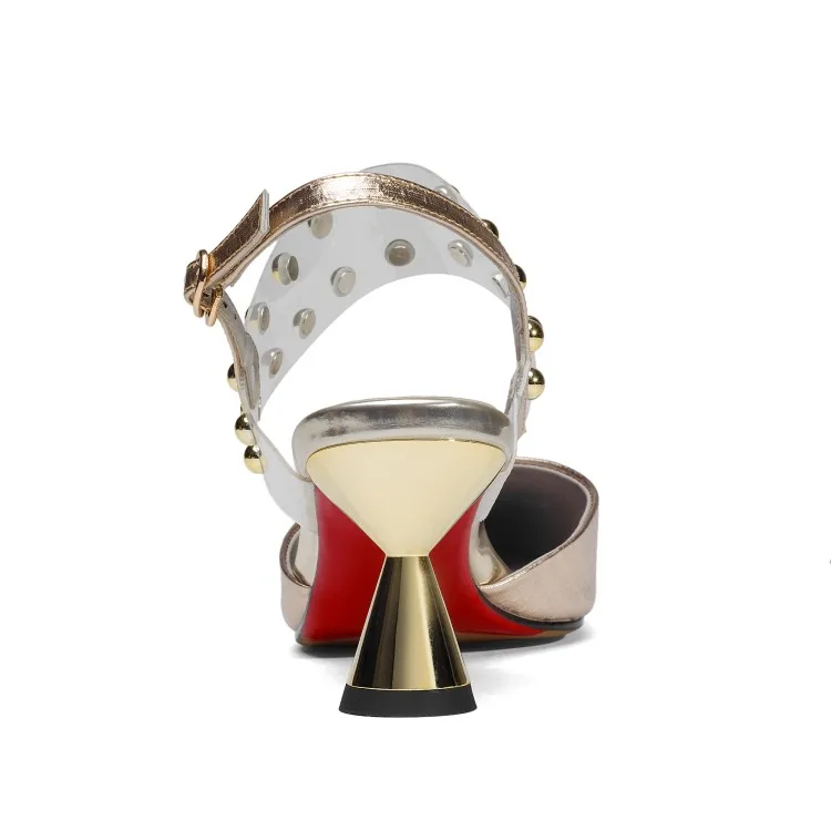 Big Size 9 10 11 12 high heels sandals women shoes woman summer ladies Transparent rivet with buckle and thick heel | Обувь