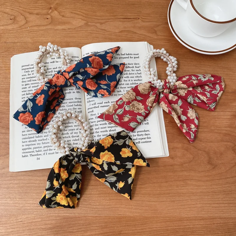 

Повязка на голову с бантом и жемчугом женская, милая эластичная лента для волос в Корейском стиле, в стиле интернет-знаменитостей, в стиле мо...