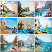 chenistory 60x75cm frame oil painting by numbers landscape on canvas drawing seaview acrylic paints diy home wall home decor art