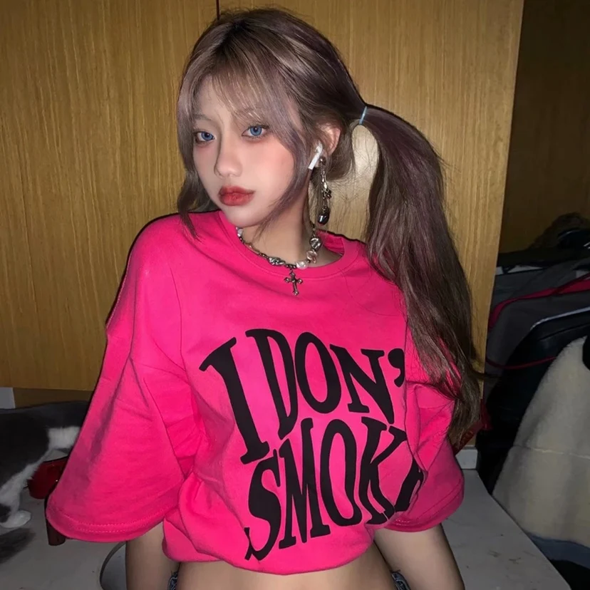 4 Sizes M-2xl Casual Loose All Match Simple Letter Printed Summer Short Sleeve O-neck Women Regular Fresh Female Top T-shirts | Женская