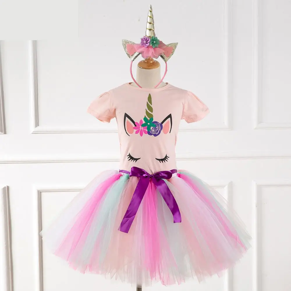 Детское платье пачка с единорогом Радужное принцессы для девочек на день